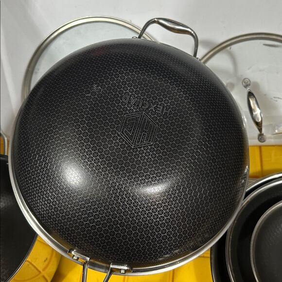 HEXCLAD 7 Piece Nonstick Stainless Steel Pot/Pan Set 8 10 12" Lids Wok $800 - Picture 5 of 11